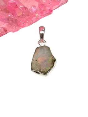 Ethiopian Fire Opal Necklace Pendant Solid 925 Sterling Silver Raw Rough